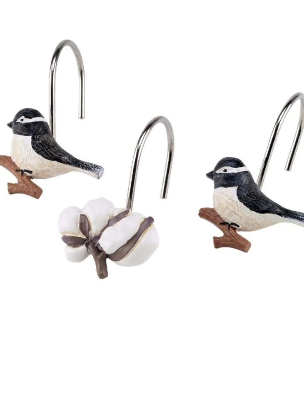 NEW Shower Curtain Hooks Multicolor Chickadee Bird Bathroom Decor Cotton Ball Pl